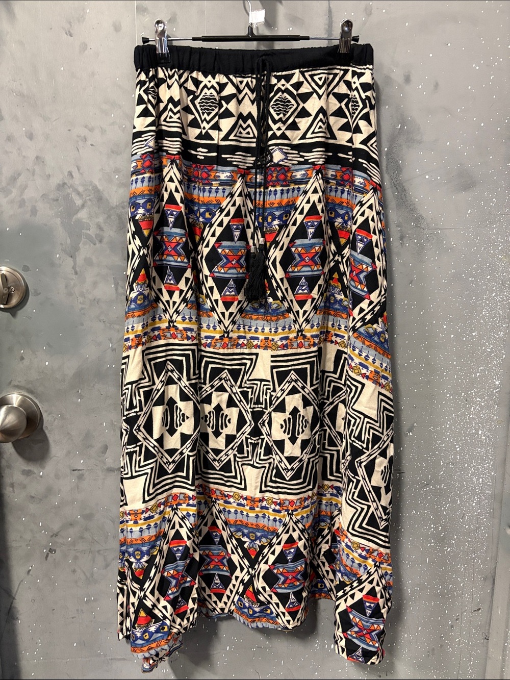 Angie Black & Cream Aztec-Print Maxi Skirt with Colorful Accents Medium